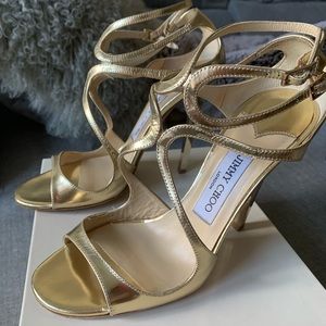 Jimmy Choo Lance Gold Liquid Mirror Sandals 36.5